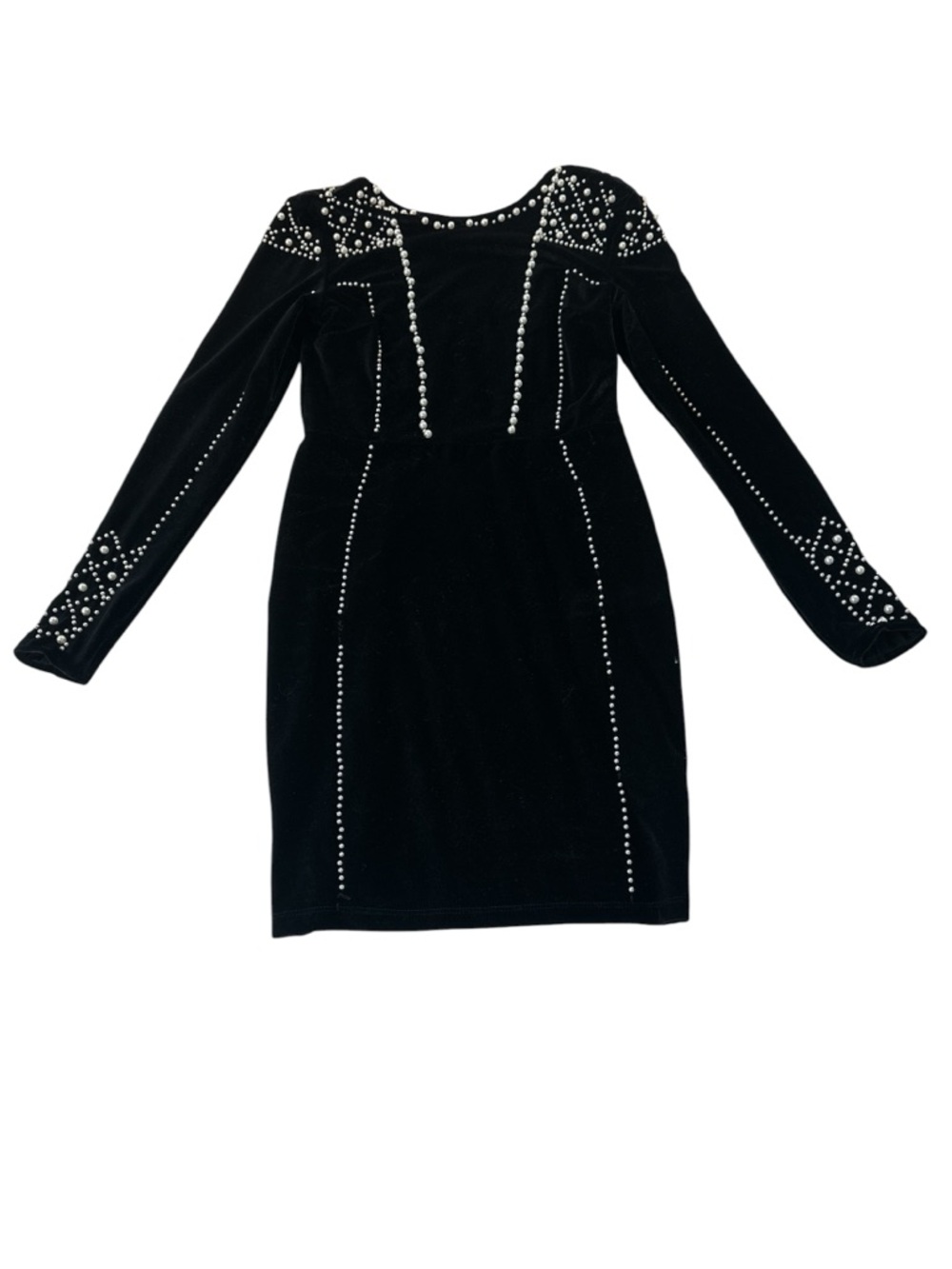 NWT H&M Black Velvet and Pearl Embellished Mini Dress - Picture 5 of 15